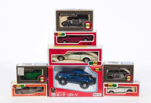 YONEZAWA TOYS: Group of Model Cars Including Honda CR-V (RV-10); And, Celica LB (G-92); And, Lincoln Continental (G-84). All mint in original cardboard packaging. (55 items approx.)