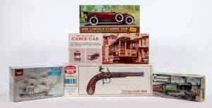 Group of Miscellaneous Hobby kits Including Revell: 1913 Mercer (H-104); And, AURORA: Alfa Romeo (510-49); And, PYRO: Ford ’30 Model A Custom Pickup (23). All mint and unbuilt in original cardboard packaging. (12 items)