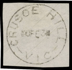 Victoria: Crusoe Hill: 'CRUSOE HILL/10FE34/VIC' cds on plain piece. TO only 24.5.1928; closed 31.5.1960. [South of Bendigo; the later of only two non-archival examples recorded]