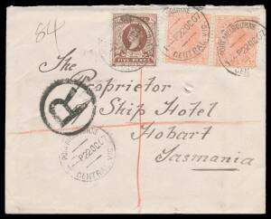 Victoria: Port Melbourne Central: 'PORT MELBOURNE/22OC07/CENTRAL VIC' cds four strikes on registered Tatts cover. PO 16.10.1906; closed circa -.2.1911. [One of the weirdest inscriptions on a Victorian d/s, suggesting Port Melbourne had moved a long way in