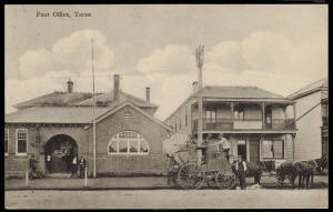 NEW SOUTH WALES POST OFFICES; Quirindi incl. 1927 reg. cover; Scone with 1927 1½d red KGV embossed envelope and 2d grey blue Sydney View (3 margins) cancelled with Barred Numeral "68"; Tamworth P.O. p/card with Christmas Greetings plus a 1939 advertising 