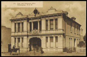 NEW SOUTH WALES POST OFFICES. Wingham incl. 1937 commercial cover. Wollongong with a circa 1900 p/card of the P.O. and 1932 cover for "H.S. Buckland". Yass with a 1901 reg. Tatts cover endorsed "Received in torn condition at G.P.O.". Young with 1937 airma