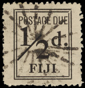 1917 (SG.D1) ½d, wide setting on thick yellowish white laid paper. FU with sunburst cancellation. Cat. £500.