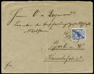 1897 (Oct.13) (Mi.41) Jaluit - Berlin cover, franked with 20pf ultramarine o'pt "MARSHALL-INSELN", tied by Jaluit cds. With filing crease.