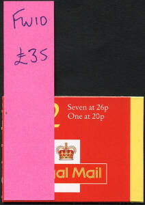 Good range of decimal booklets, each with SG number and catalogue value. Incl. booklets from the different Series, Sponsored and 1st/2nd Class group. Noted 1998 (SG.FW10) 20p & 26p x7 (x2), 2001 (SG.PM2) Cent. of Submarine Service and 2001-02 (SG.PM3-6) 1