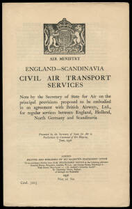 AIR MINISTRY reports incl. 1936 Civil Air Transport Services reports for "England - Scandinavia" and 1937 "Khartoum - West Africa", 1937 provisions proposed for British Airways experimental flights between England and South America, Germany and Scandinavi