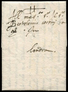 1593 (Sept.3) entire letter from Giulio di Francesci, a merchant in Venice, to Bartolomeo Corsini in London. The letter, on crossbow watermarked paper, refers to goods arriving in London which had been soaked in sea water and the insurance policy arrangem