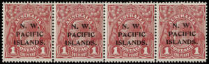 1915-16 (SG.67c) 1d Carmine-Red, Die 1 + 2 + 2 + 1 horizontal strip, with type "a" overprints. Superb MUH.