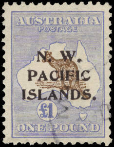 1915-16 (SG.99) £1 Chocolate & Dull Blue, 3rd wmk, type c overprint with "Broken second 'C' in PACIFIC". FU with part Madang postmark.