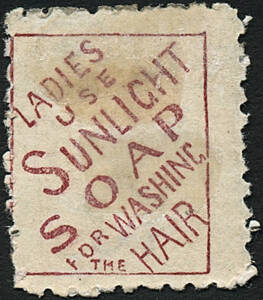 1890-95 (SG.223) 5d olive-black, perf. 10, with Sunlight Soap advert on the reverse. Fine MH with large part original gum. Cat SG £150.