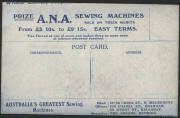 Australia: 1908 American Fleet Visit ‘USS Ohio’ Battleship postcard inscribed ‘Issued by Ward Bros, Prize ANA Sewing Machines, 36-38 Errol St North Melbourne, 224 Chapel St Prahran’ with advertising on back, unused, light corner bend. - 2