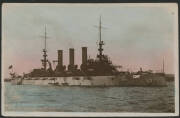 Australia: 1908 American Fleet Visit ‘US Battleship Virginia’ tinted real photo card used to Cullinga with NSW 1d Arms tied ‘WALLENDBEEN/SP10/1908/N.S.W’ cds with message in part "... we went to see the fleet, Clyde has a quarter dollar, Roy and I went on