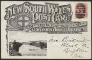 NSW: Government Tourist Bureau postcard with sepia view of ‘The Richmond River At Lismore’ on address side and colour view of ‘Twin Falls, Fitzroy near Moss Vale, Southern Line’ & ‘Dairy Cows’ figures on face, used with 1d Arms tied Sydney 'JY21/06' duple - 2