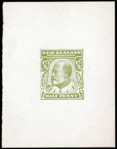 1907 ½d postal stationery DIE PROOF in yellow-green on glazed card. Very fine.