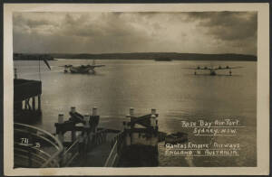 NSW: Rose Bay: ‘Rose Bay Air Port, Sydney NSW, Qantas Empire Airways, England to Australia’ real photo postcard (blank back) showing two QANTAS & Imperial Airways Short C Class Flying Boat Planes serving on the Australia - England route on the water, unus