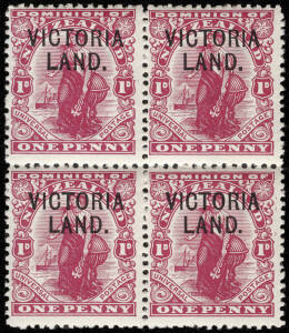 1911 (SG.A3) 1d carmine "VICTORIA LAND" overprints, block (4). MUH.