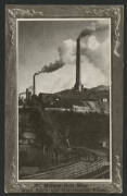 Queensland: Mount Morgan: ‘Mt Morgan Gold Mine Main Stack and Chlorination Plant’ postcard (Lee and Humphreys, Publishers, Mount Morgan) with Railway Line in foreground and smoking chimneys on hill above, used 1913 to England with Kangaroo 1d tied ‘MOUNT