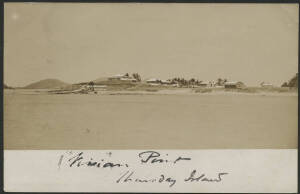 Queensland: Thursday Island: ‘Vivian Point Thursday Island’ real photo postcard (Empire back) with Buildings & Boatsheds on Beach sent to Sydney endorsed from sailor on board "SS Thode Fagelund" cargo ship with QV 1d orange tied ‘THURSDAY ISLAND/AP12/05/Q