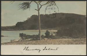 Queensland: Thursday Island: ‘Thursday Island’ Coastline & Beach real photo postcard (Empire back) sent to Sydney with message including “…leaving here today by ‘Guthrie’...” and QV 1d orange tied ‘THURSDAY ISLAND/FE23/05/QUEENSLAND’ cds, fine condition.