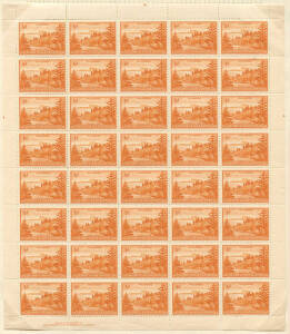 1956 (SG.1a) ½d orange, Ball Bay, on white paper, complete sheet with imprint & perf. pips showing the variety "Disappearing headland", in various degrees, on several units. Rarely offered.