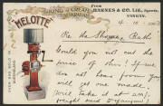 Queensland: Yangan: ‘Melotte The King of Cream Separators Barnes & Co Ltd Agents Yangan’’ advertising postcard (undivided back) with colour illustration of Separator ‘Over 600 Sold in Queensland’ , sent to Allora with QV 1d orange tied numeral-in-rays ‘81