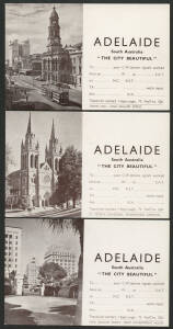 Sth Aust: Adelaide: ‘The City Beautiful’ QSL postcards x9 with various vignette views of the city including Tram on King William Street, unused.