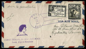 14 Nov.1941 Suva - Honolulu PAA flown cover; Fiji Airways Oct.-Nov.1964 Fiji - Gilbert & Ellice Is & return pair, 2nd pair addressed to Eustis & signed by pilot; 24-28 Oct.1964 Fiji -Tonga & return; Air New Zealand, Dec.1973 Auckland - Rarotonga - Samoa -