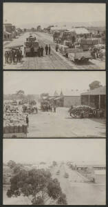 Sth Aust: Port Germein: three real photo postcards showing Port Germain comprising the Narrow Gauge Railway, Goods Wagons being loaded with Wool Bales, and Horse-Drawn Wagons with bags of grain in front of the WR Cave & Co, J Darling & Son and S.A. Farmer