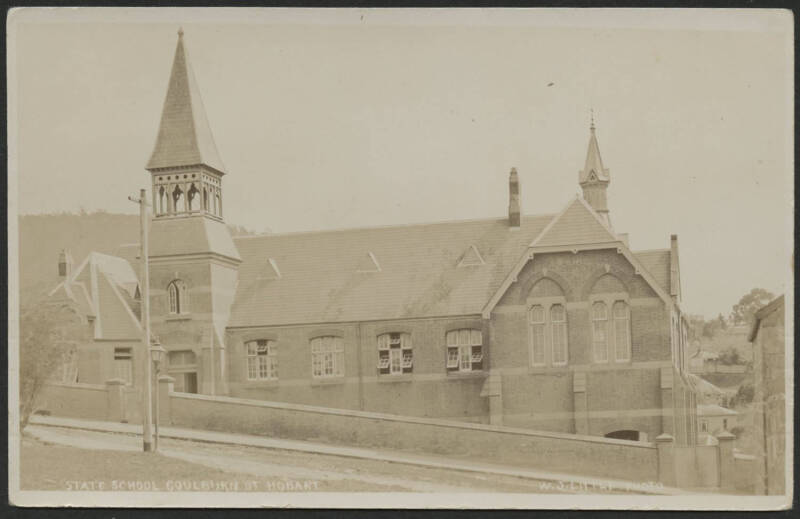 Tasmania: Hobart: ‘State School Goulburn Street’ real photo card (W.J. Little photo) with impressive Spire, used under cover with message on back, fine condition.