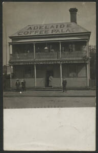 Victoria: Bairnsdale: ‘Adelaide Coffee Palace’ real photo postcard (published by Segerberg & Bulmer, Bairnsdale) showing the two-storey premises with customers outside on street and on balcony above, unused, couple of minor blemishes.