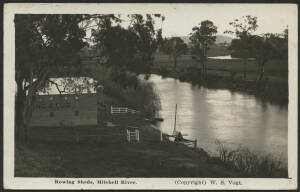 Victoria: Bairnsdale: ‘Rowing Sheds Mitchell River’ real photo postcard (published by WS Vogt) showing the Club Building and small Yacht on the river, used under cover with message on back, couple of minor blemishes.