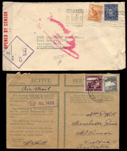 1940-43 group; 3 from Palestine incl. Active Service envelope to Aust, covers to GB & Haifa; 1941 9d airmail cover Gaza to NSW with Aust. stamps; 3 stampless Palestine covers to GB or Tel Aviv; 1941 cover to Singapore with "NOT TRANSMISSIBLE / SERVICE SUS