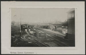 Victoria: Castlemaine: ‘Railway Station Castlemaine’ real photo postcard (HWP Series) showing Station Building, Railway Tracks and Signal Box, QV 1d pink tied indistinct numeral cancel, fine condition.