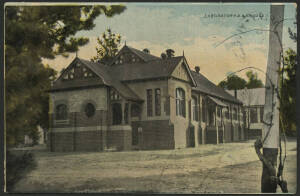 Victoria: Dookie Agricultural College: ‘Laboratory DA College’ postcard (published by J Wilson, Dookie) sent with QV 1d pink tied ‘TPO 17/UP -5MY08/VICTORIA’ cds (rated RR) used on the Melbourne-Numurkah Goulburn Valley Line, ‘MOUNT WAVERLEY/VICTORIA’ arr