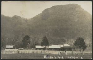 Victoria: Grampians: ‘Bellfield Peak, Grampians’ real photo postcard showing Farmhouse at the foot of the Peak, used under cover with message on back, a few blemishes.