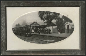 Victoria: Kyabram: ‘Kyabram Railway Station’ real photo postcard showing Steam Locomotive and Train entering Station and Passengers waiting on Platform, unused, couple of minor blemishes.