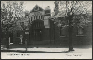 Victoria: Maffra: ‘The Post Office at Maffra’ real photo postcard (Bulmer photo) showing the Buildings with large set of Upright Scales next to front entrance, unused, fine condition.