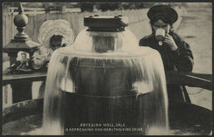 Victoria: Sale: ‘Artesian Well, Sale, A Refeshing and Healthgiving Drink’ postcard (published by Hammond & Co, Sale) showing Mother, Child and Doll all in Bonnets drinking, sent to St Kilda with QV 1d pink tied ‘TPO 17/UP 21MY09/VICTORIA’ cds used on Melb