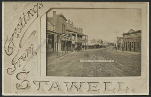 Victoria: Stawell: ‘Main Street, Stawell’ real photo postcard vignette view of storefronts including a Watchmaker and the Kay's Star Hotel, QV 1d pink tied ‘STAWELL/ OC8/08/VICTORIA’ cds, fine condition.