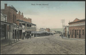 Victoria: Stawell: ‘Main Street Stawell’ postcard with shopfronts and Kay's Star Hotel in foreground, unused, fine condition.