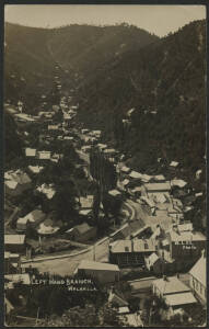 Victoria: Walhalla: ‘Left Hand Branch, Walhalla’ real photo postcard showing Township along Walhalla Road spreading up the Valley, used with QV 1d pink tied ‘WALHALLA/NO15/07/VICTORIA-481’ duplex cancel, a few blemishes.