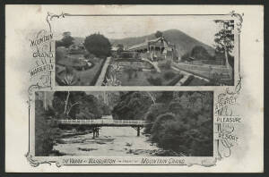 Victoria: Warburton: ‘The Yarra at Warburton in front of Mountain Grand’ postcard showing vignette views of Mountain Grand Hotel and Upper Yarra River & Bridge, QV 1d pink tied Melbourne ‘21NOV08’ cancel, couple of minor blemishes.