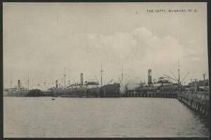 West Aust: Bunbury: 'The Jetty, Bunbury,WA' postcard showing several moored steam ships, used under cover with message on back, fine condition.