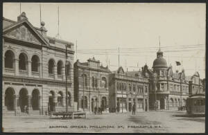 West Aust: Fremantle: ‘Shipping Offices, Phillimore St, Fremantle’ postcard (published by Fremantle News Agents Association) with Australasian United Steam Navigation Co and Dalgety & Co offices and tram in foreground, unused, couple of very minor blemish