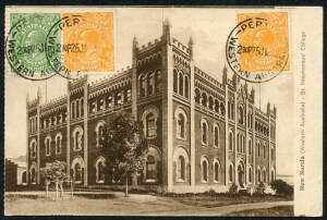 West Aust: New Norcia: ‘St. Ildephonsus' College’ postcard (printed in Milan, Italy) of Benedictine College building sent to Switzerland with KGV 1d green and ½d orange x2 tied Perth ‘25JL32’ cds, fine condition.