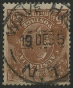 Northern Territory: Wave Hill: 'WAVE HILL/19DE35/N.T' cds on KGV 5d brown. PO 13.10.1925; closed 30.9.1962.