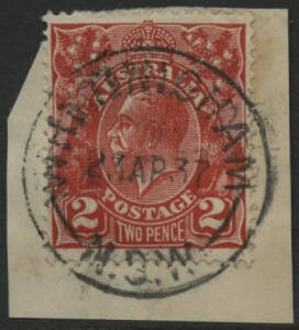 NSW: Whittingham: ‘WHITTINGHAM/23AP37/N.S.W’ cds on KGV 2d red on piece. PO 16.6.1879; closed 31.7.1948.