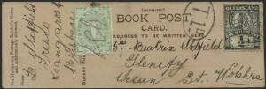 Queensland: 1906 half-sized postcard (Ballerina) inscribed '(IMPRIME)/BOOK POST/CARD' & 'For Halfpenny Postage Sender's Name and Address only allowed' sent to Woolahra, NSW with no message (sender's name only) and QV ½d green tied Brisbane 'MY24/06' cds b