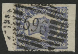 Queensland: Barred Numerals: ‘596’ (rated RRR) on QV 2d blue on piece. Allocated to Kallanda RO circa 1899; PO circa 1900; RO 1.12.1903; PO circa -.4.1906; closed circa -.12.1908.