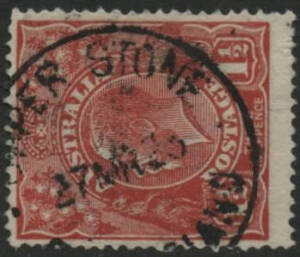 Queensland: Upper Stone: ‘UPPER STONE/27MR25/QUEENSLAND’ cds (rated RRRR) on KGV 1½d red while RO only. RO circa 1924; PO 1.7.1927; closed 31.12.1975.